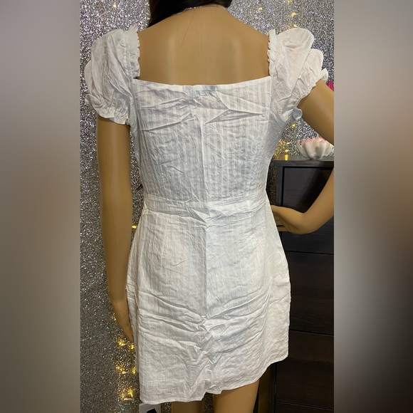 White Frill Trim Tie Front Crinkle Dress - Picture 7 of 8
